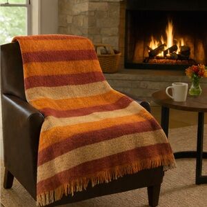 Hudson’s Bay Company vintage woven mohair fringe lap blanket throw